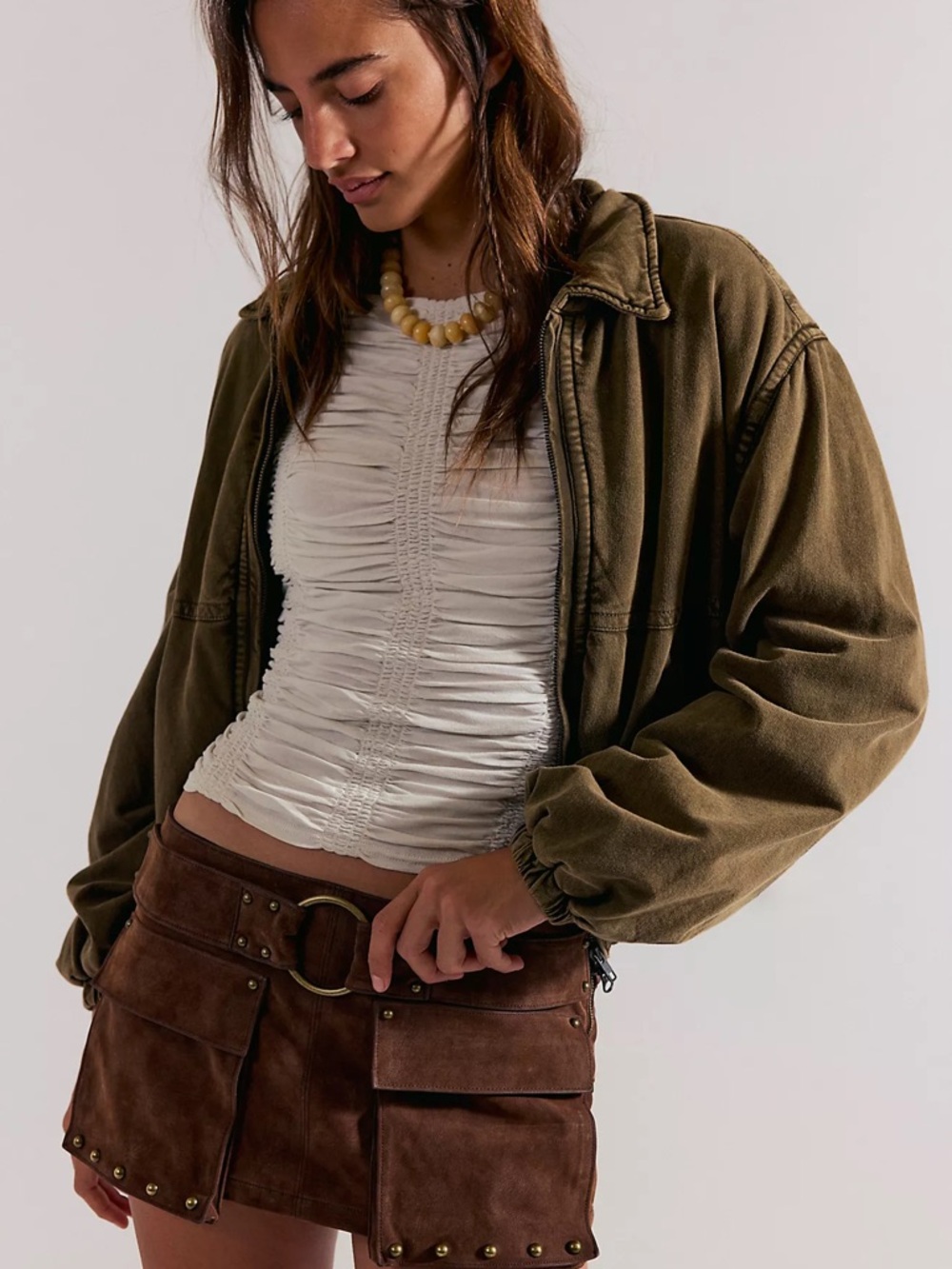Free People micro mini Brown Suede cargo skort Skirt size 4 low rise Y2K boho - Picture 3 of 13